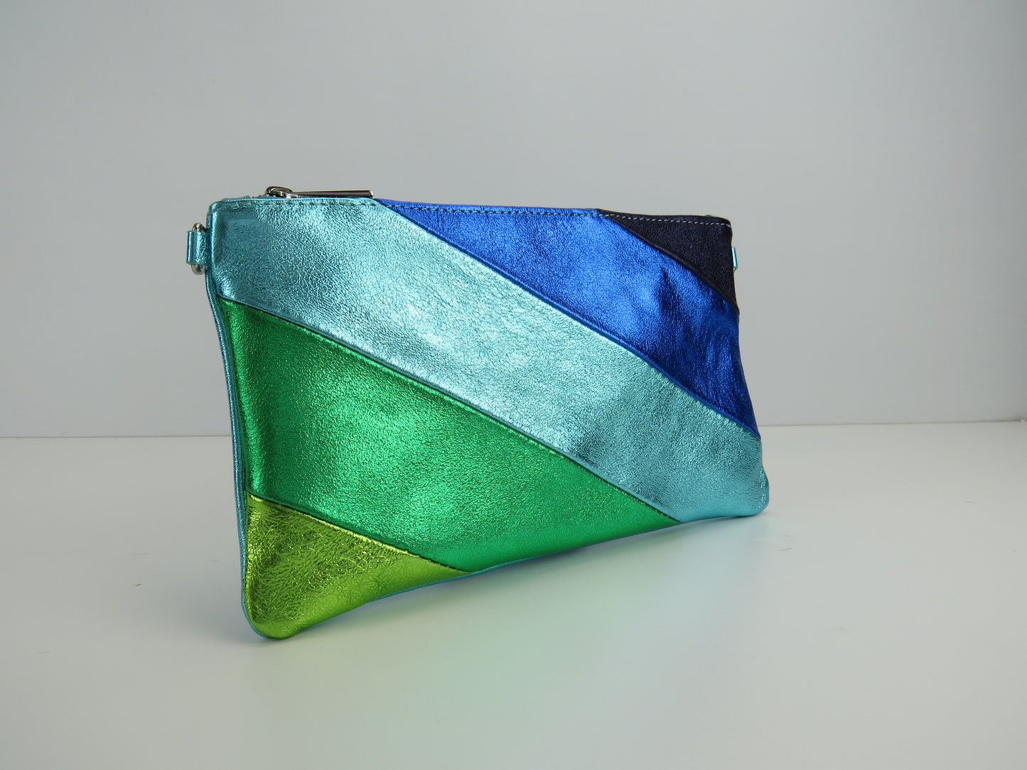 Blue Green Retro-Stiped Clutch Bag
