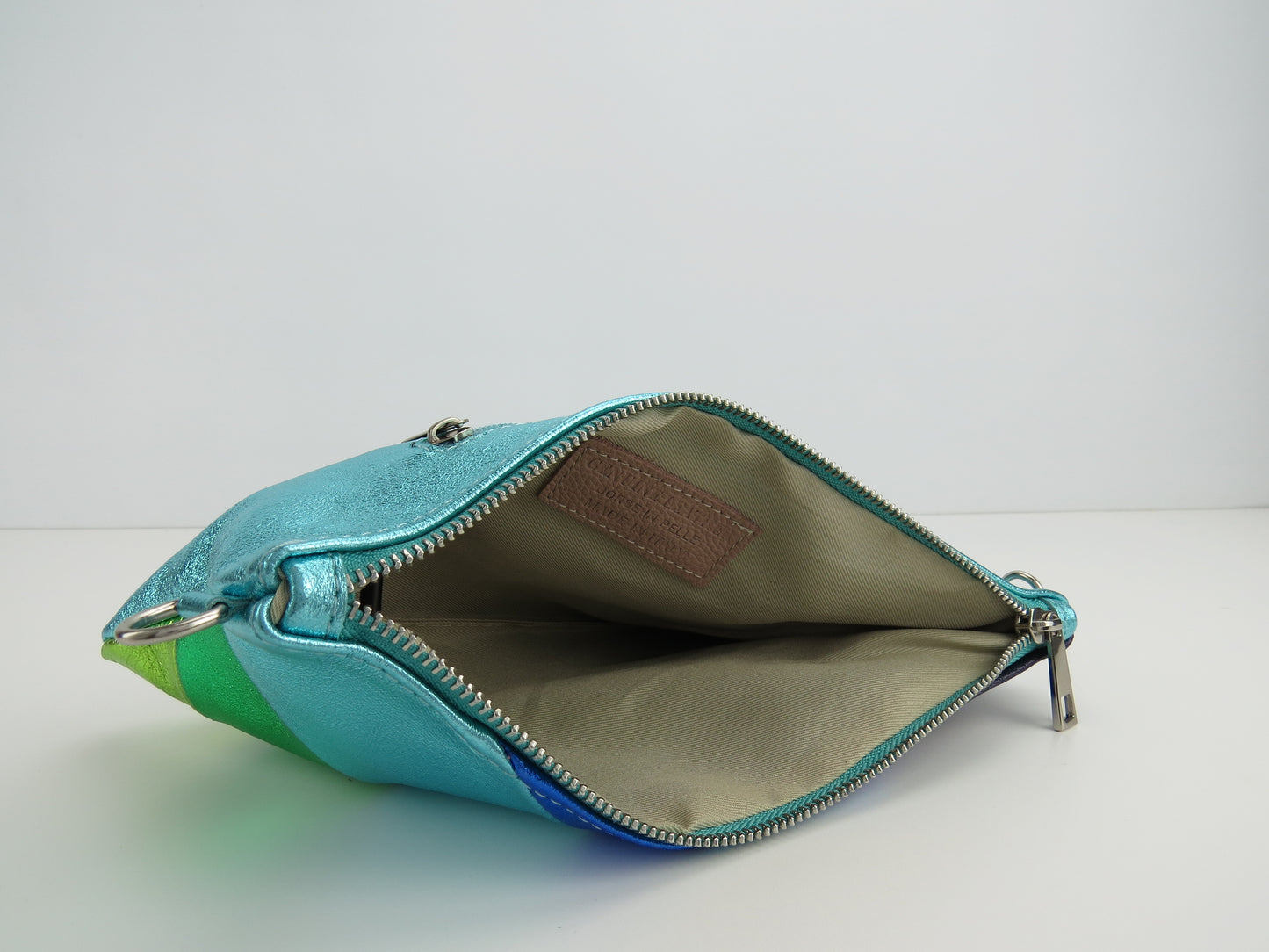 Blue Green Retro-Stiped Clutch Bag