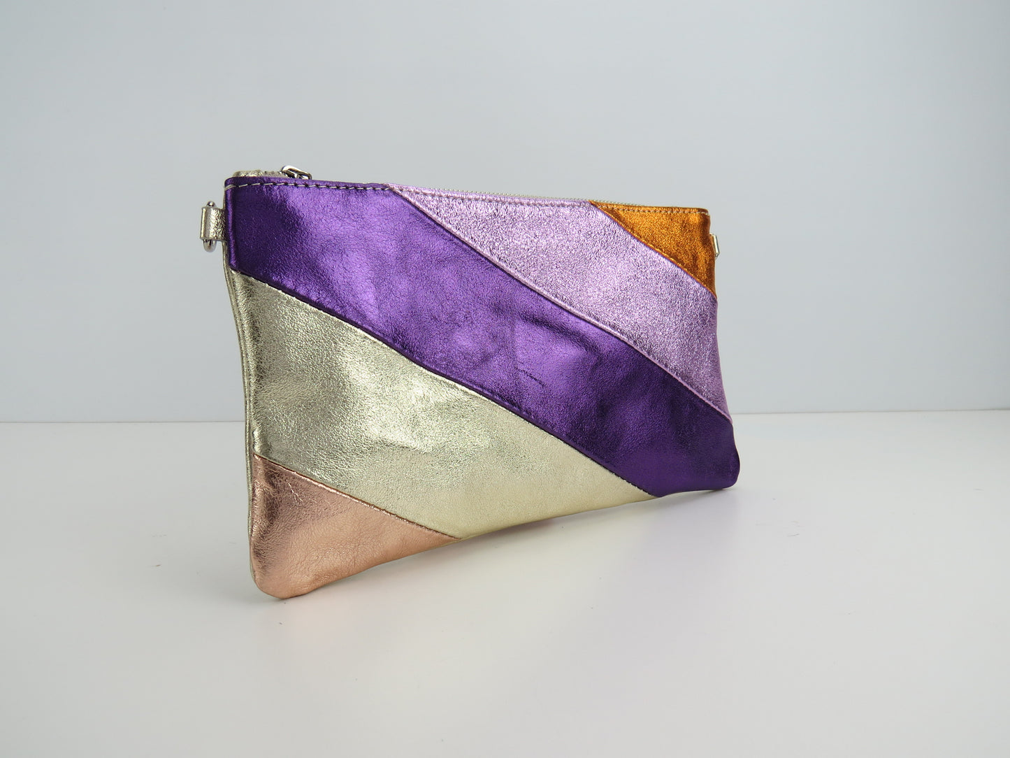 Purple Gold Retro-Stiped Clutch Bag