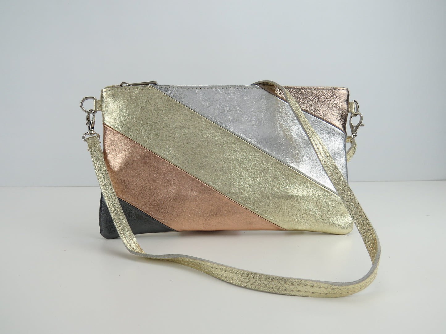 Gold Retro-Stiped Clutch Bag