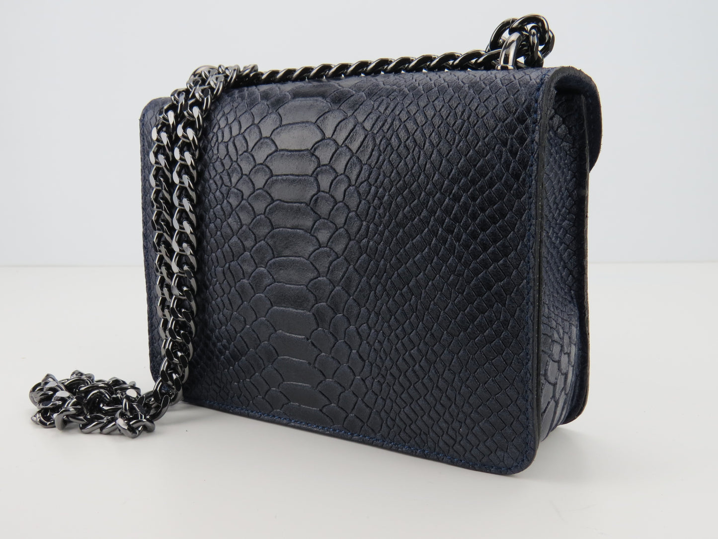 Genuine Leather Snake Effect Navy Handbag Christmas Present For Her