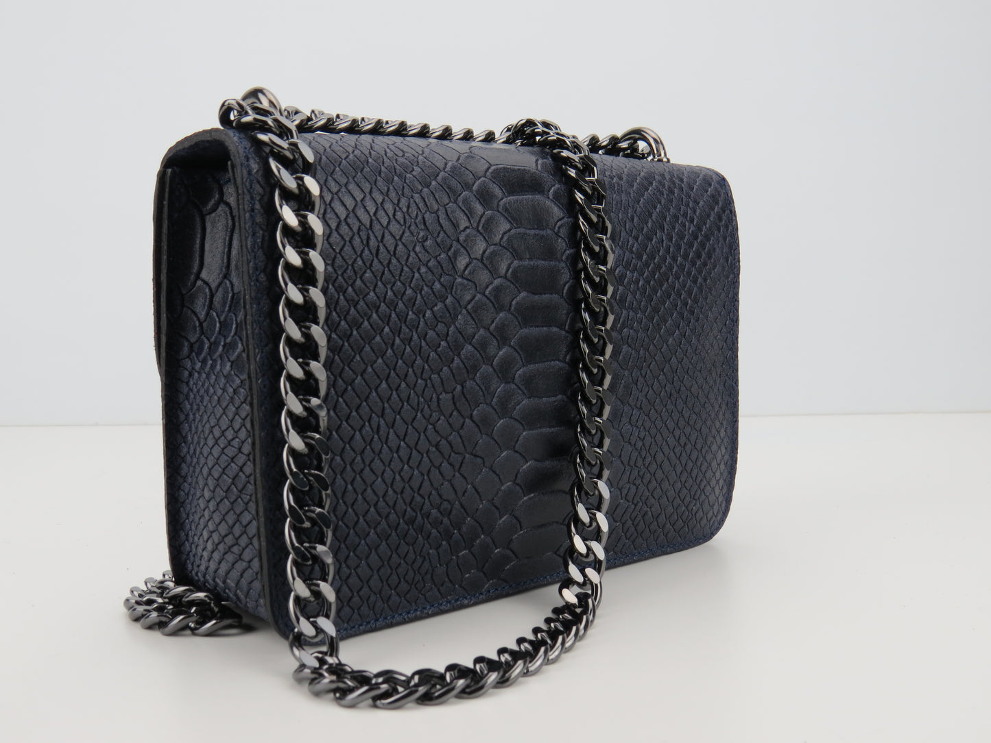 Genuine Leather Snake Effect Navy Handbag Christmas Present For Her