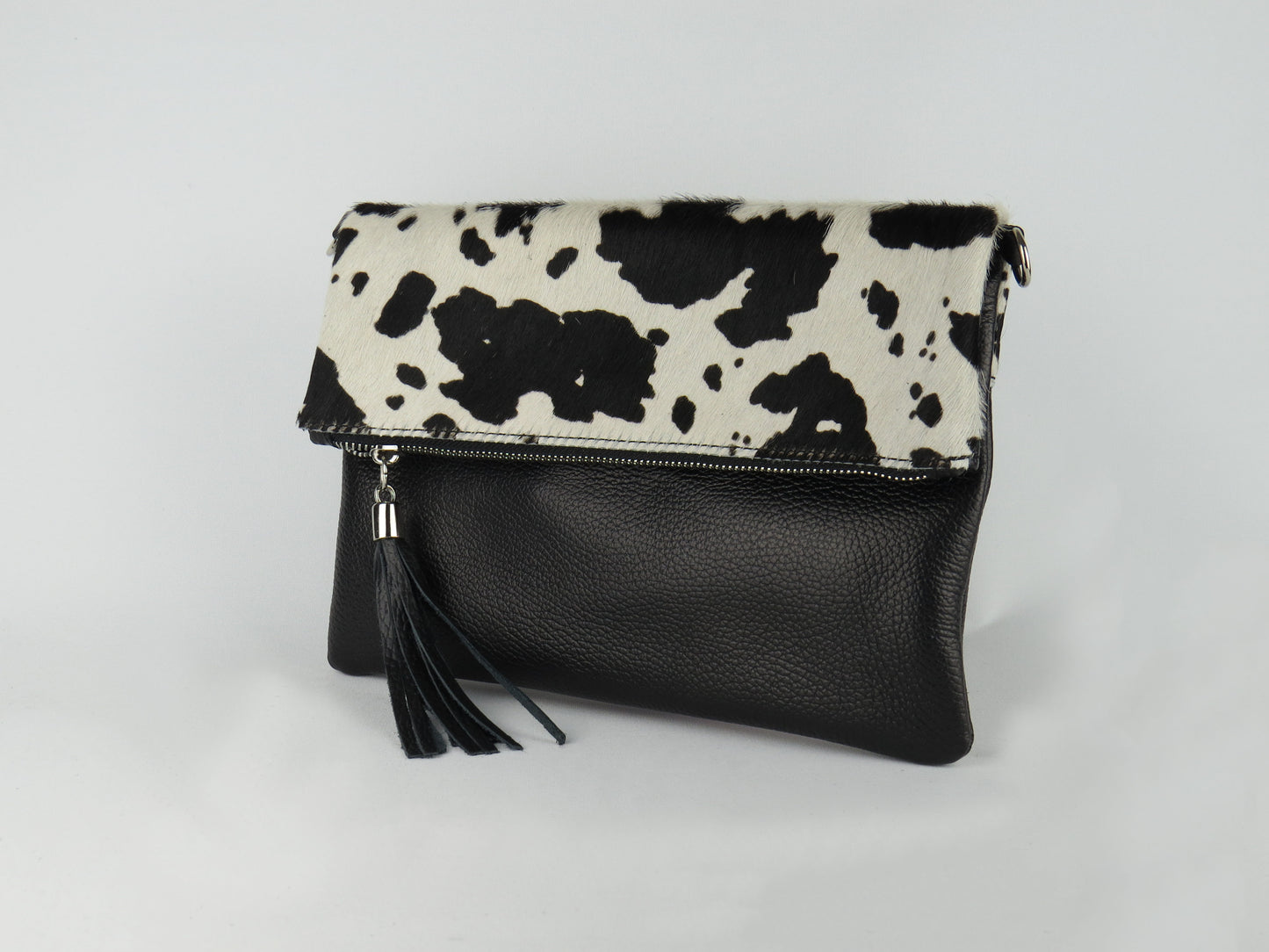 Cow Print Foldover Clutch Bag