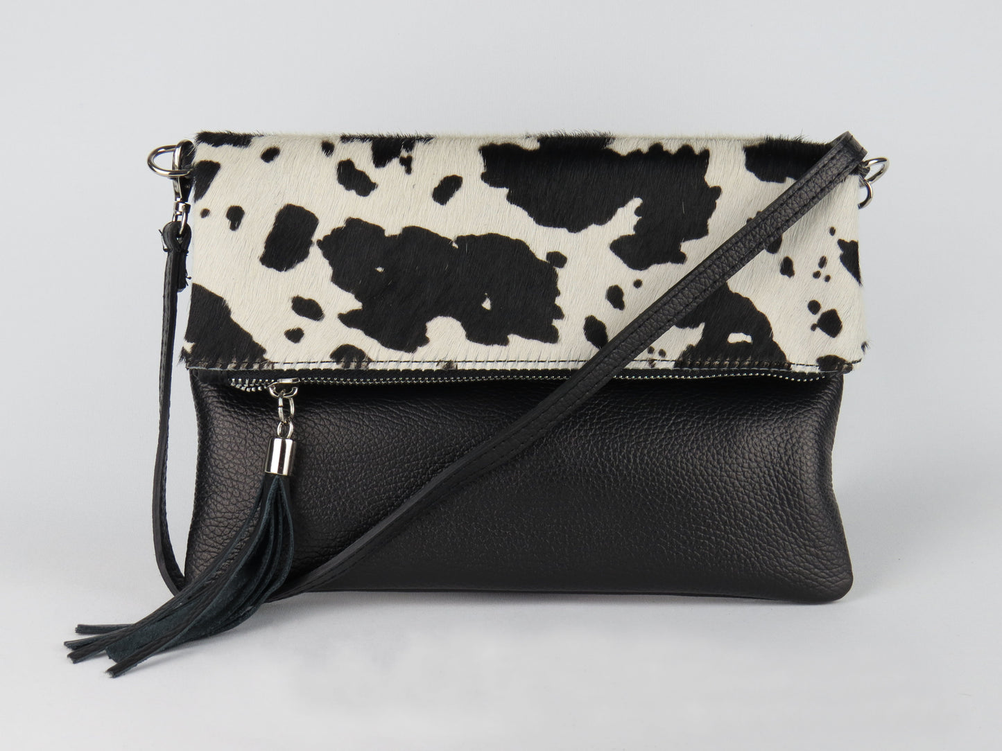 Cow Print Foldover Clutch Bag