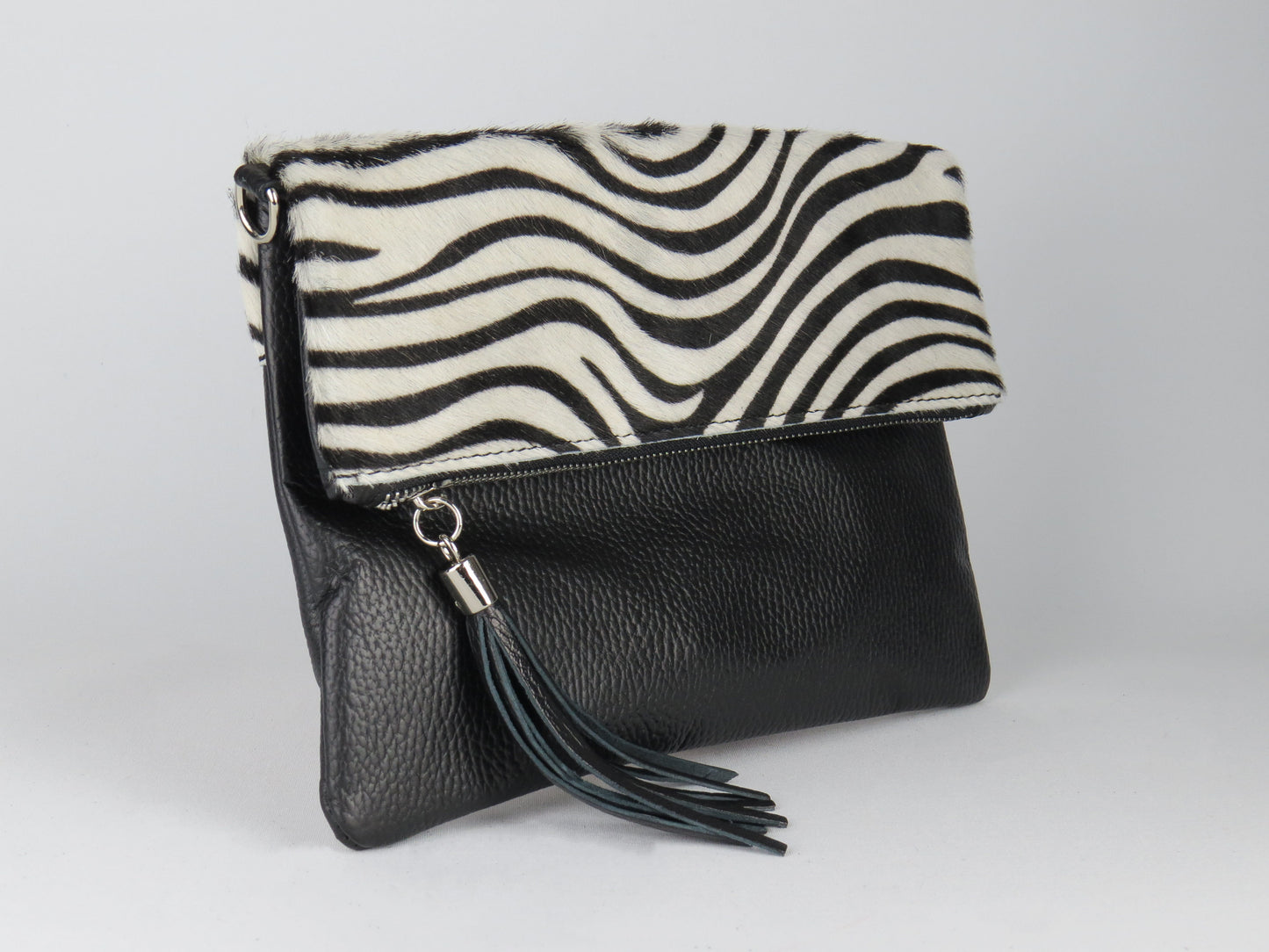 Zebra Print Foldover Clutch Bag