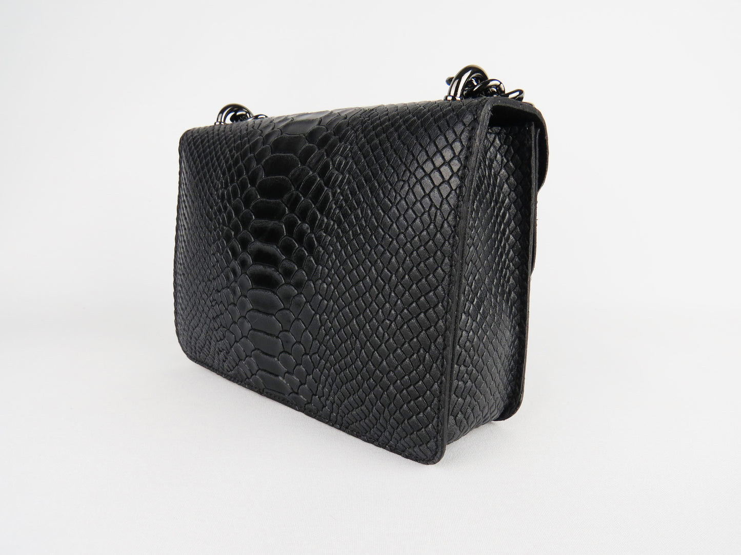 Genuine Leather Snake Effect Black Handbag Christmas Present For Her