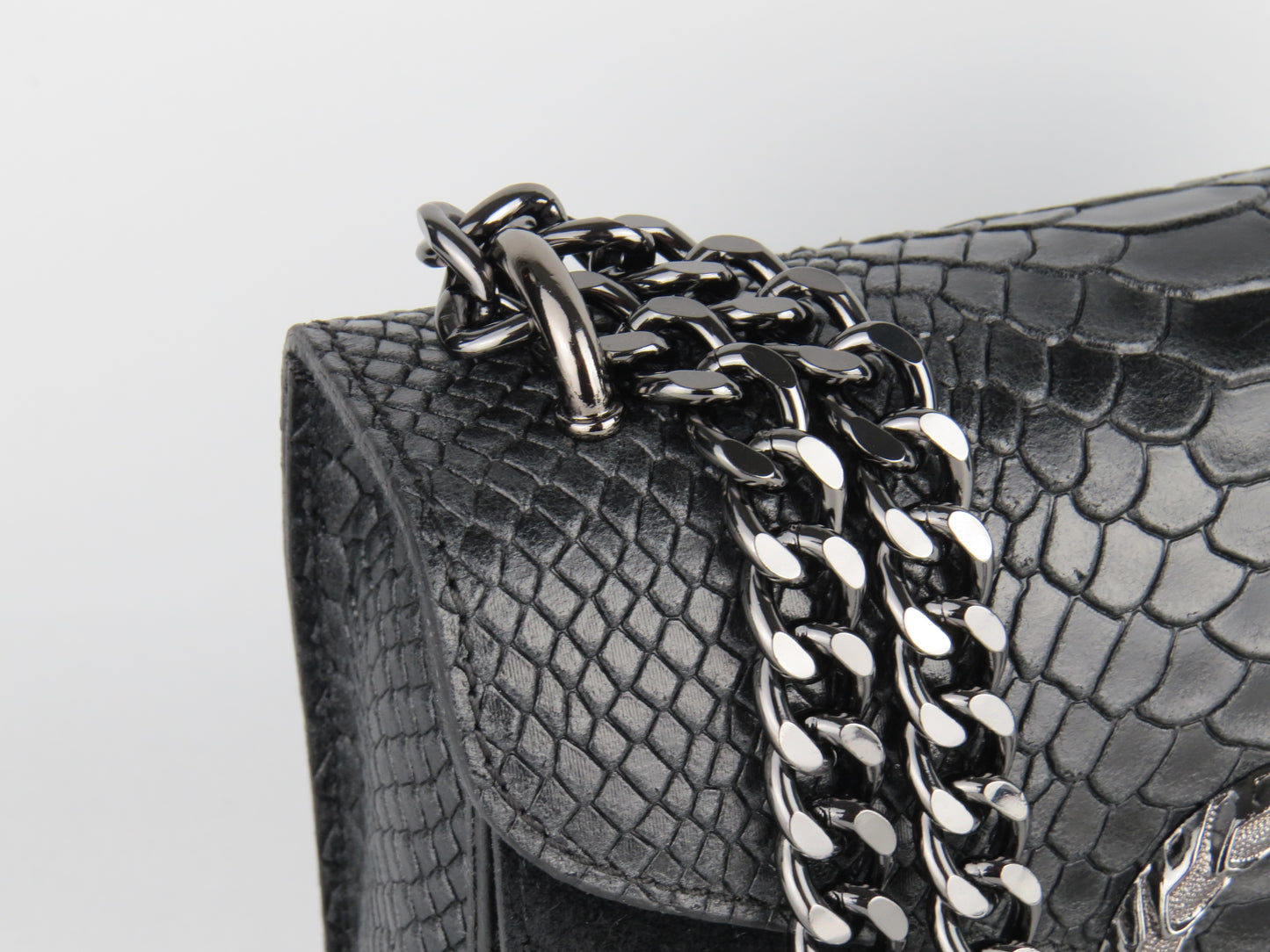 Genuine Leather Snake Effect Black Handbag Christmas Present For Her