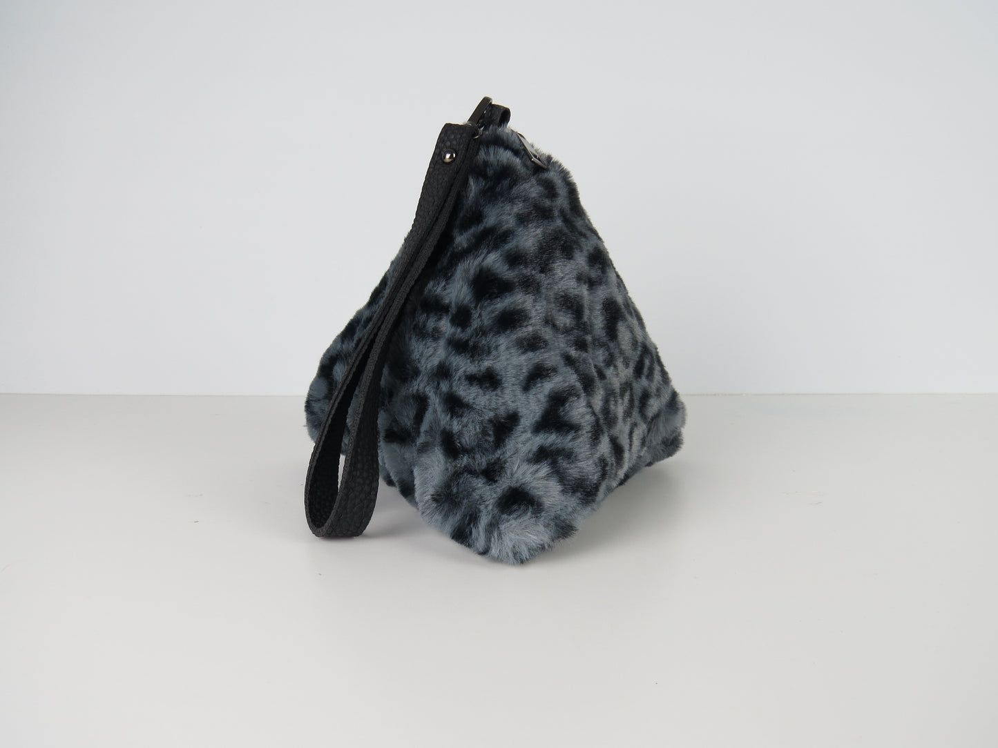 Triangular Grey Leopard Faux Fur Bag Soft Fluffy Purse
