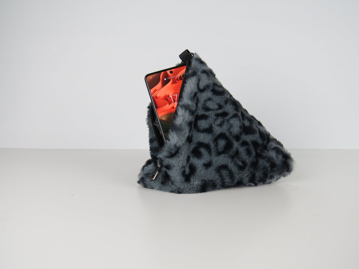 Triangular Grey Leopard Faux Fur Bag Soft Fluffy Purse