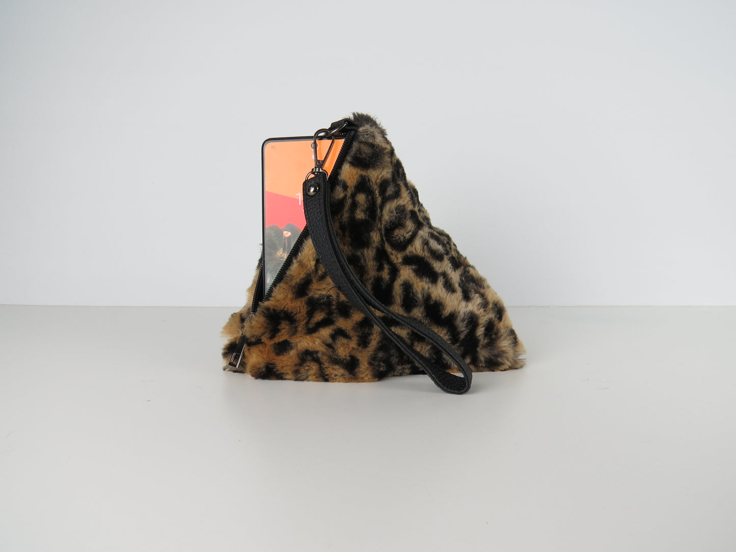 Triangular Leopard Faux Fur Bag Soft Fluffy Purse