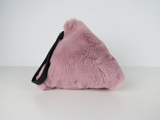 Triangular Dusty Pink Faux Fur Bag Soft Fluffy Purse
