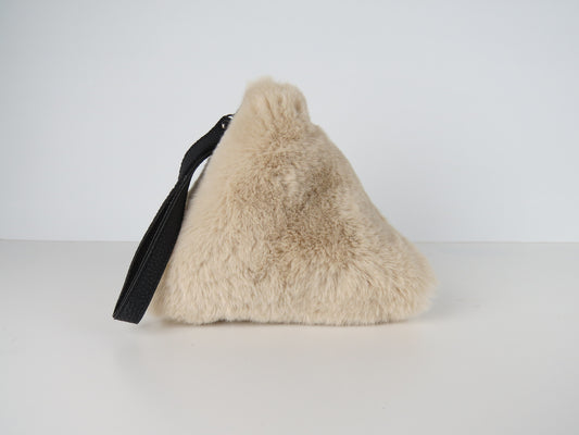 Triangular Beige Faux Fur Bag Soft Fluffy Purse