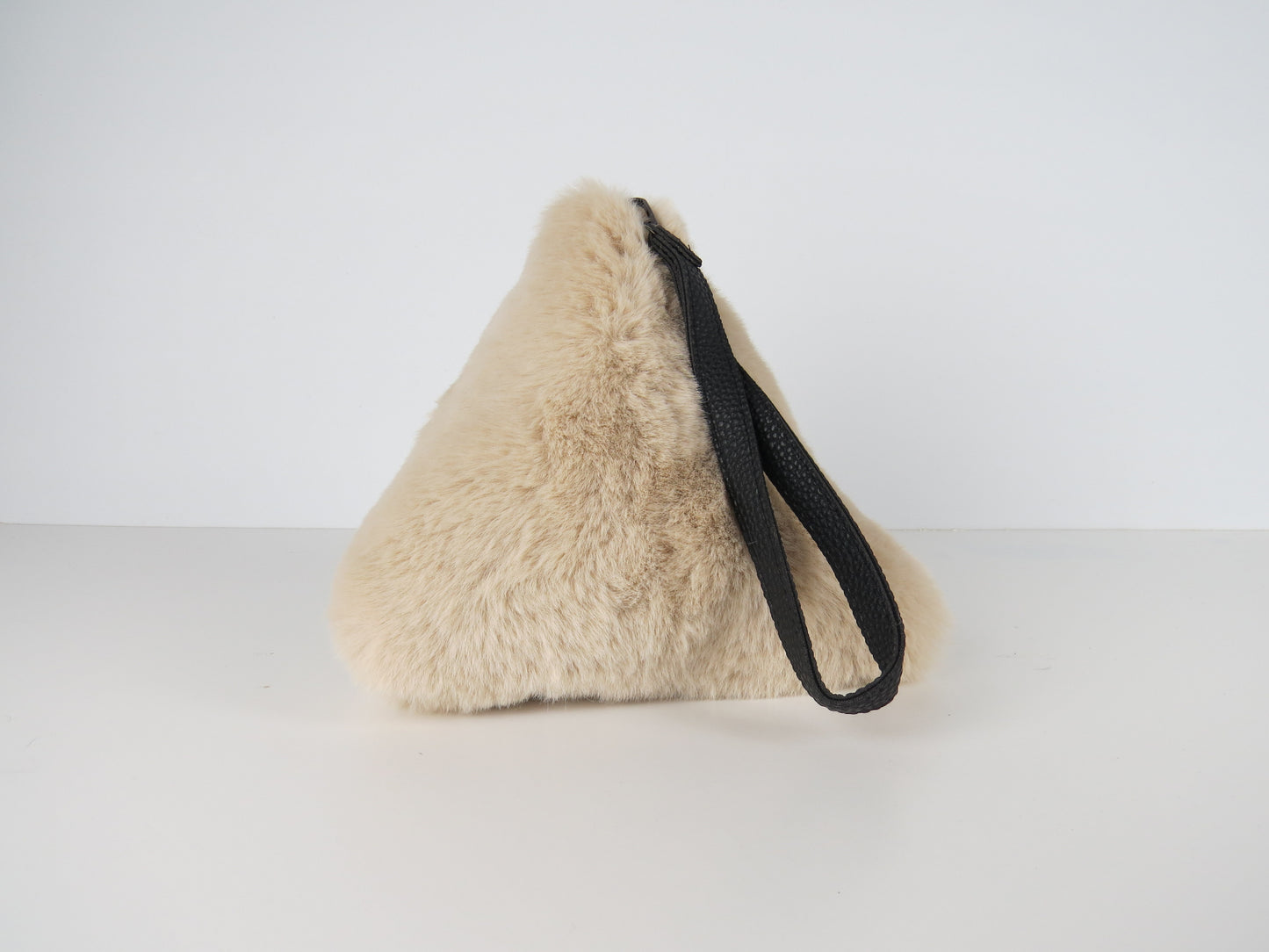Triangular Beige Faux Fur Bag Soft Fluffy Purse
