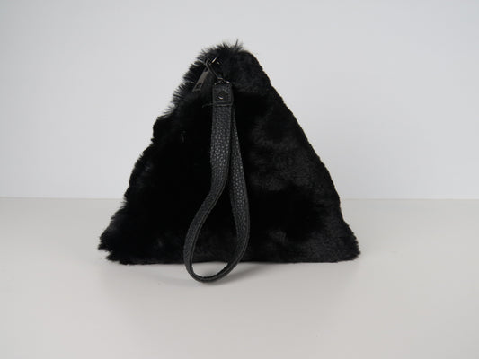 Triangular Black Faux Fur Bag Soft Fluffy Purse