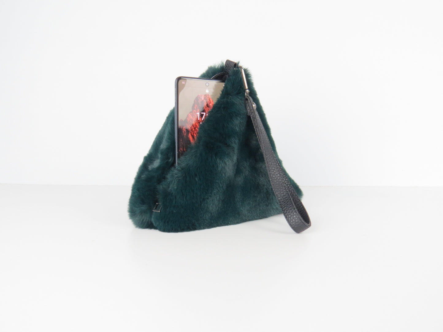 Triangular Emerald Green Faux Fur Bag Soft Fluffy Purse
