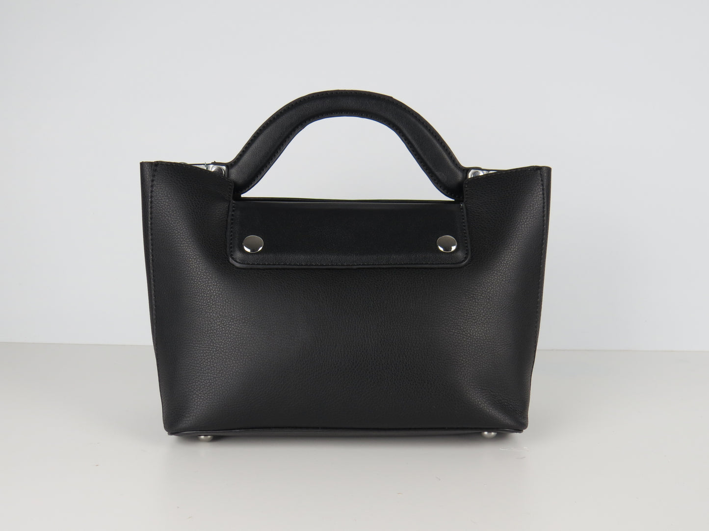 Black Faux Leather Structured Handbag With Extra Long Strap