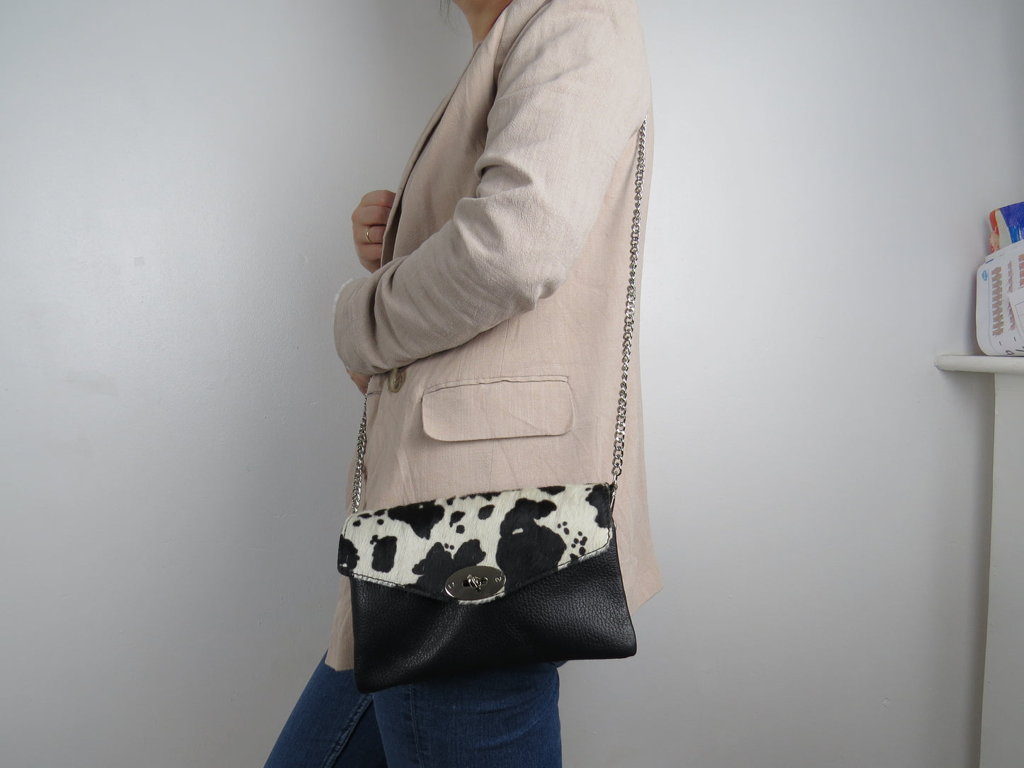 Genuine Italian Leather Mini Cow Print Crossbody Bag