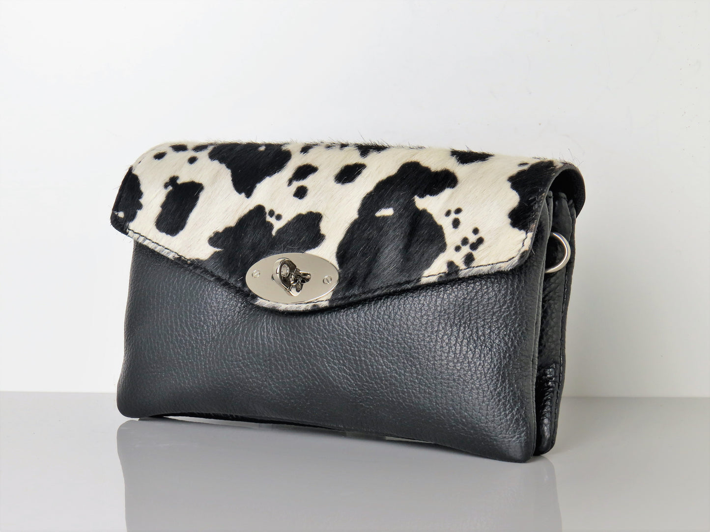 Genuine Italian Leather Mini Cow Print Crossbody Bag