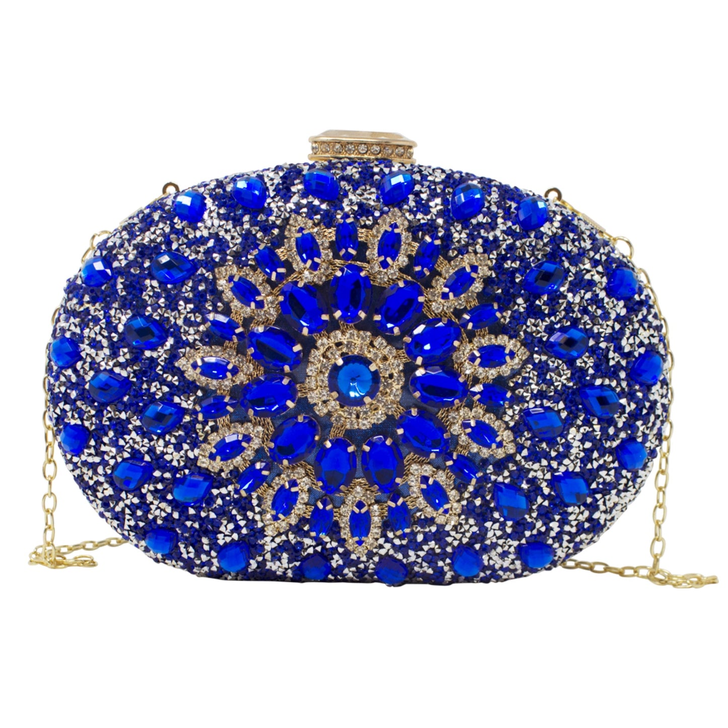 Sparkly Royal Blue Gold Diamante Encrusted Clutch Bag