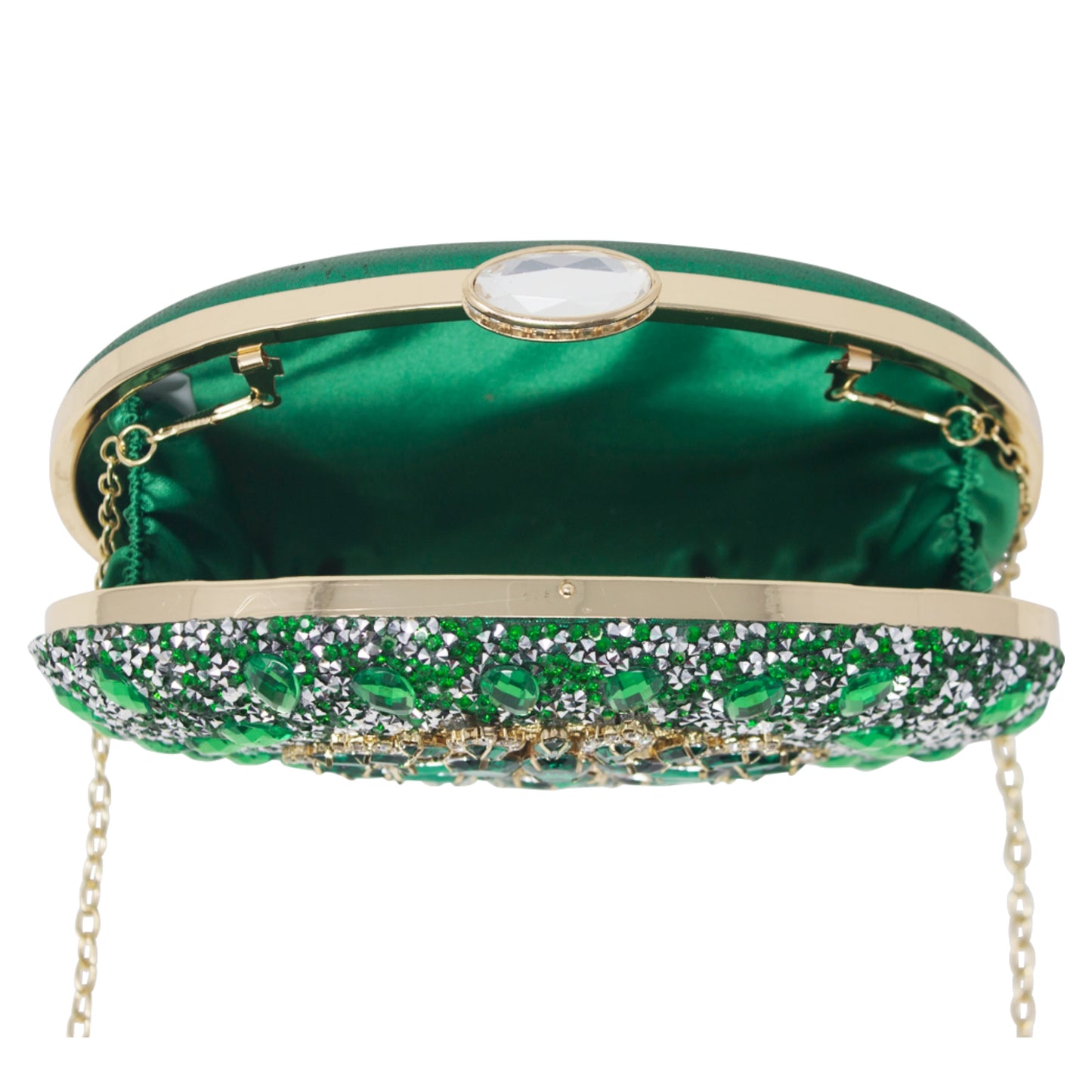 Sparkly Emerald Diamante Encrusted Clutch Bag
