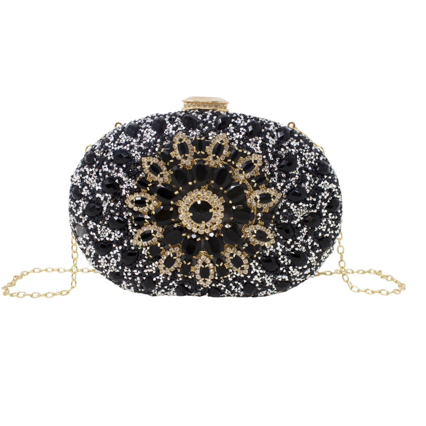 Sparkly Black Gold Diamante Encrusted Clutch Bag