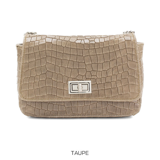 Genuine Italian Leather Croc Effect Crossbody Bag