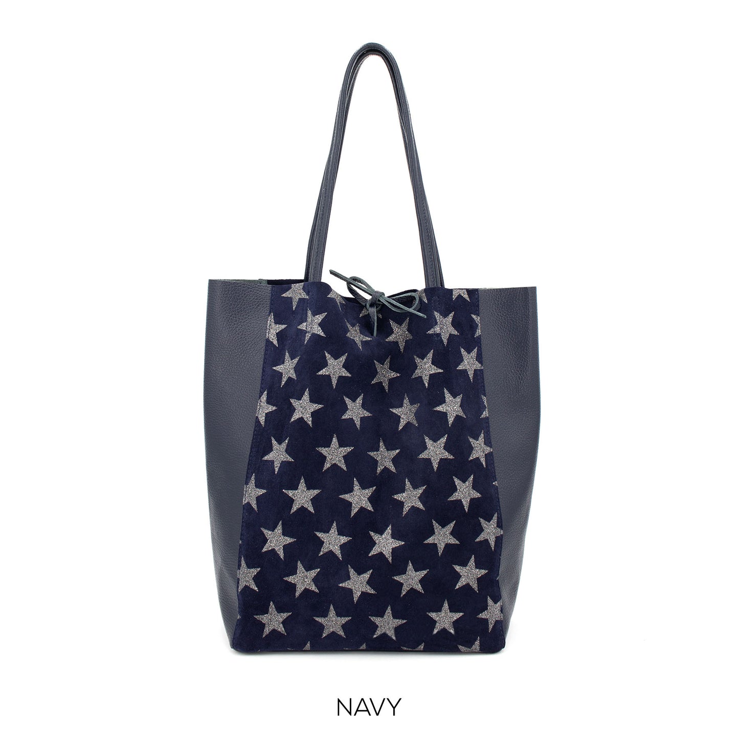 Navy Blue Genuine Leather Shopper Bag Large Leather Star Tote Bag