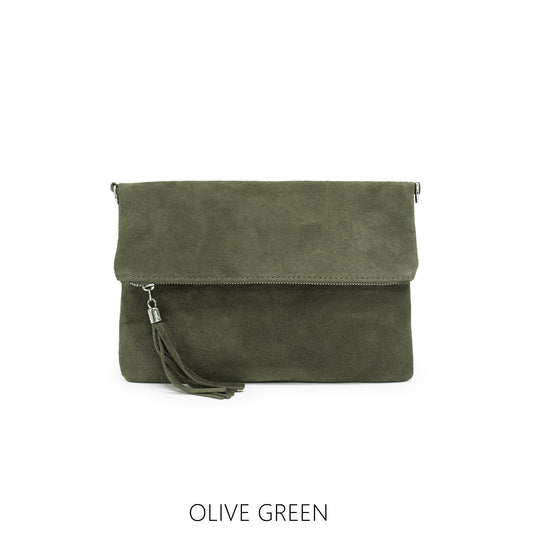 Olive Green Suede Clutch Bag