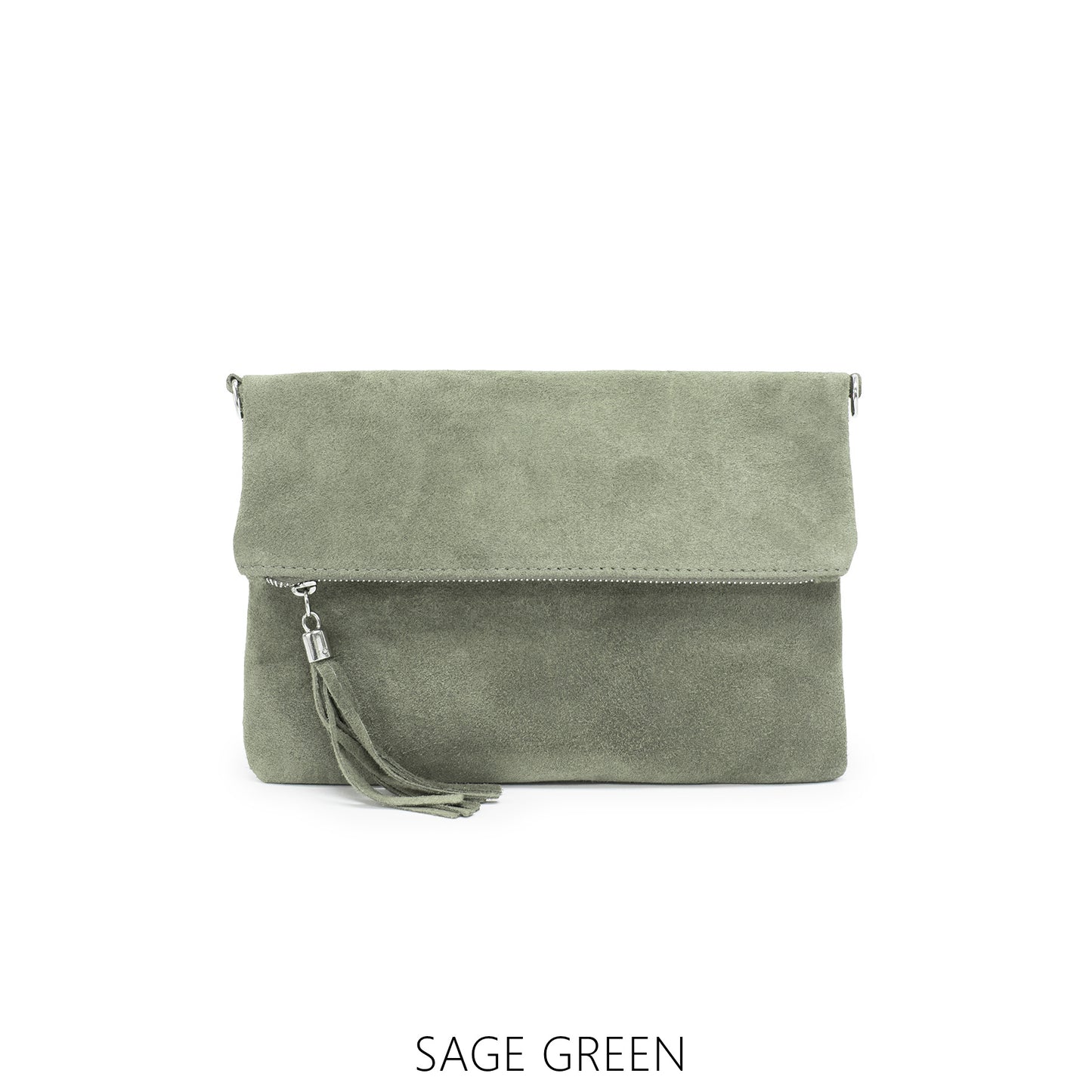 Sage Green Suede Clutch Bag