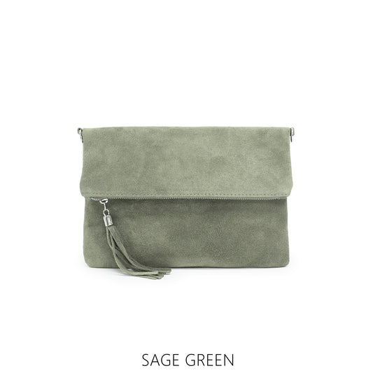 Sage Green Suede Clutch Bag
