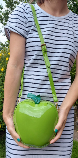 Green Vegan Leather Apple bag Crossbody Strap Zip Around Statement Bag