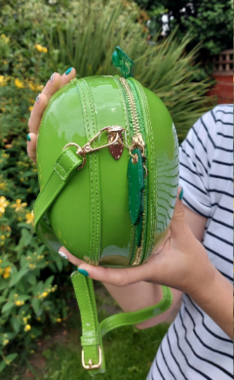 Yellow Vegan Leather Apple bag Crossbody Strap Zip Around Statement Bag