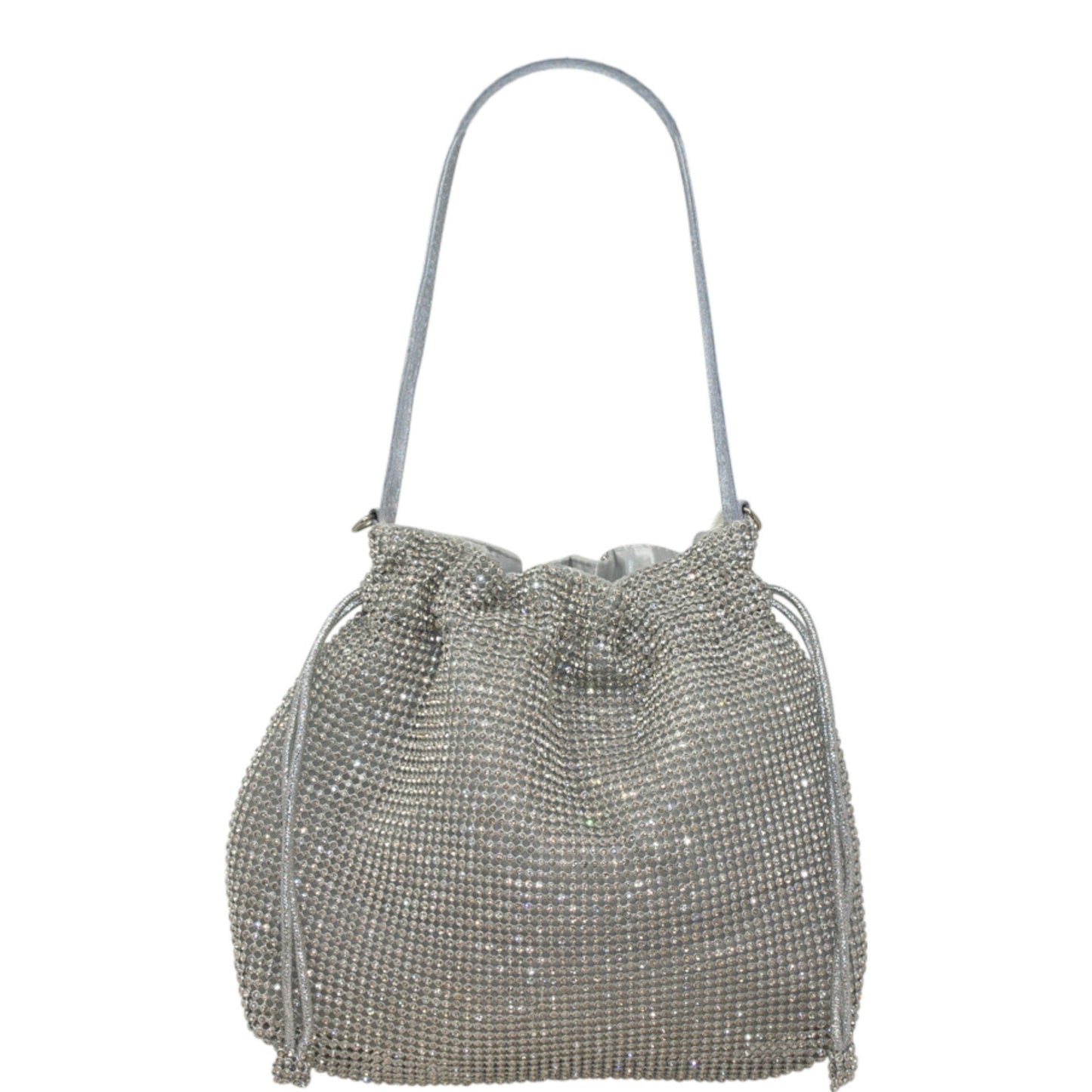 Sparkly Diamante Silver Draw String Shoulder Bag perfect eye-catching Silver handbag Gift Present Wedding Party Valentines Gift For Her
