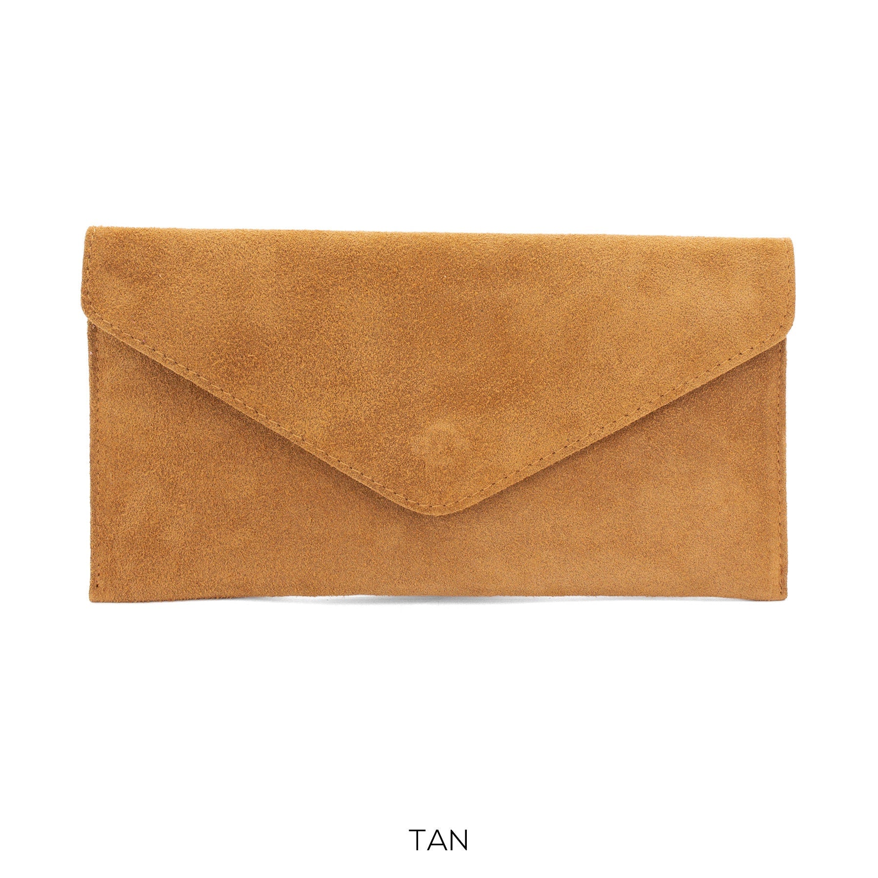 Tan Suede Envelope Clutch Bag