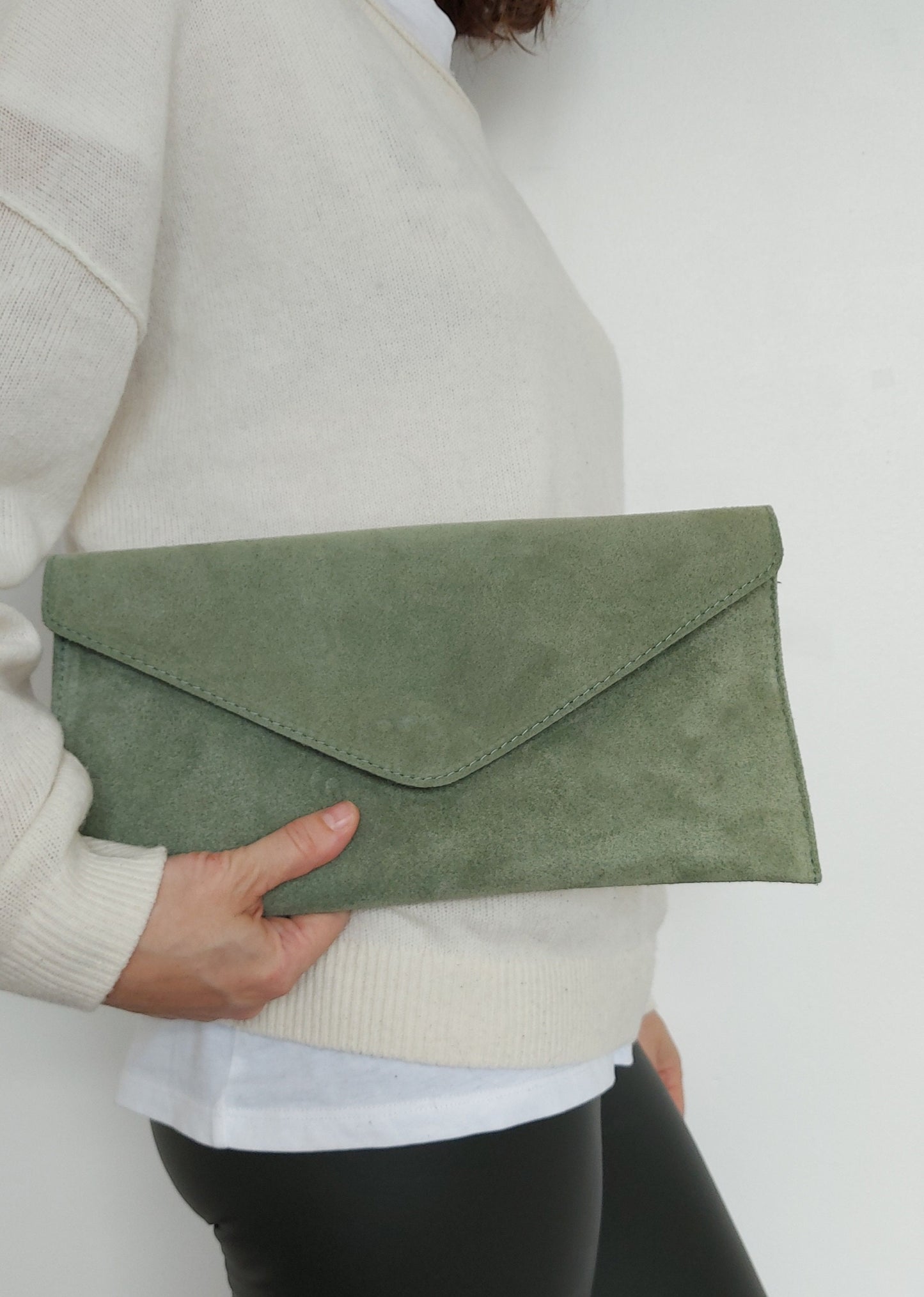 Sage Green Envelope Clutch Bag