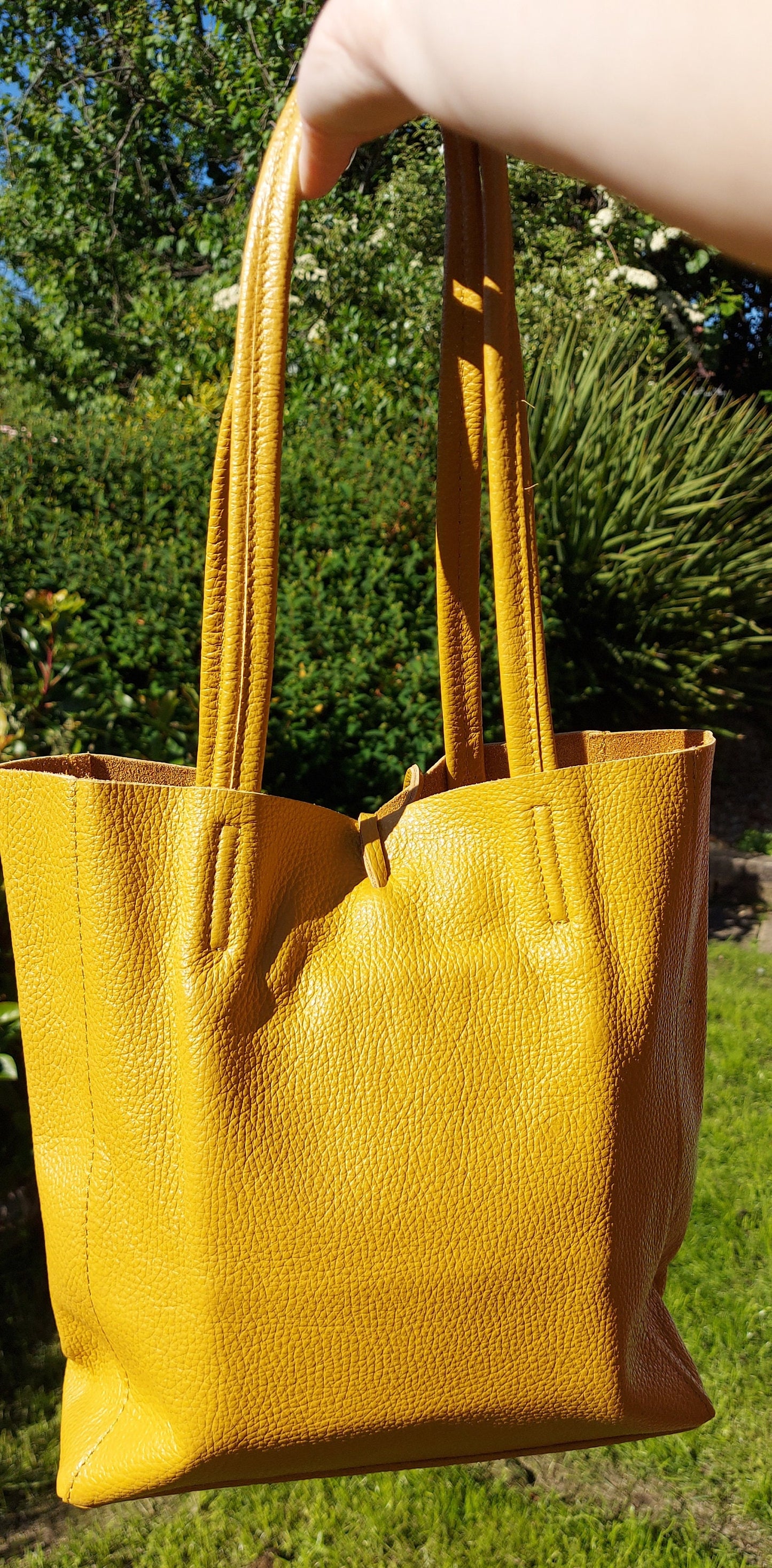 Orange Genuine Leather Shopper Bag Medium Leather Tote Bag