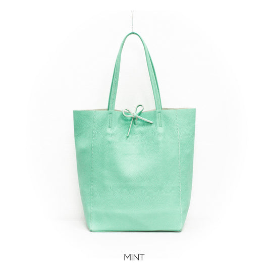 Mint Green Genuine Leather Shopper Bag Large Leather Tote Bag