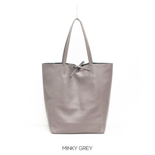 Mink Grey Genuine Leather Shopper Bag Large Leather Tote Bag