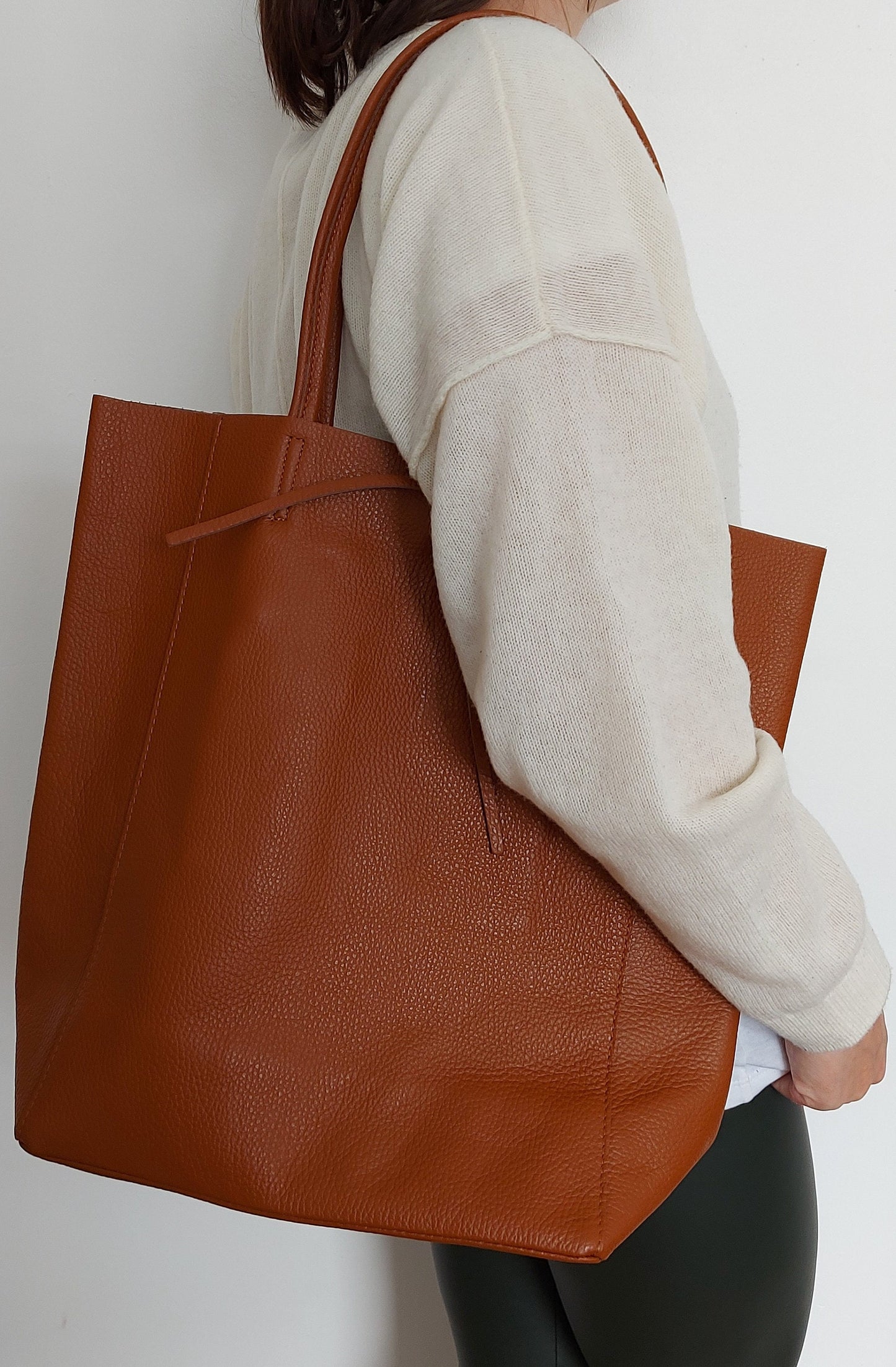 Red Genuine Leather Shopper Bag Large Leather Tote Bag