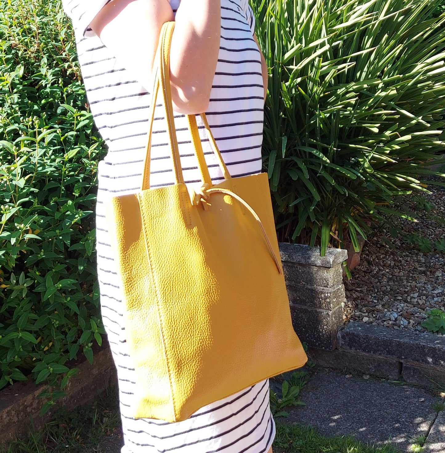 Orange Genuine Leather Shopper Bag Medium Leather Tote Bag