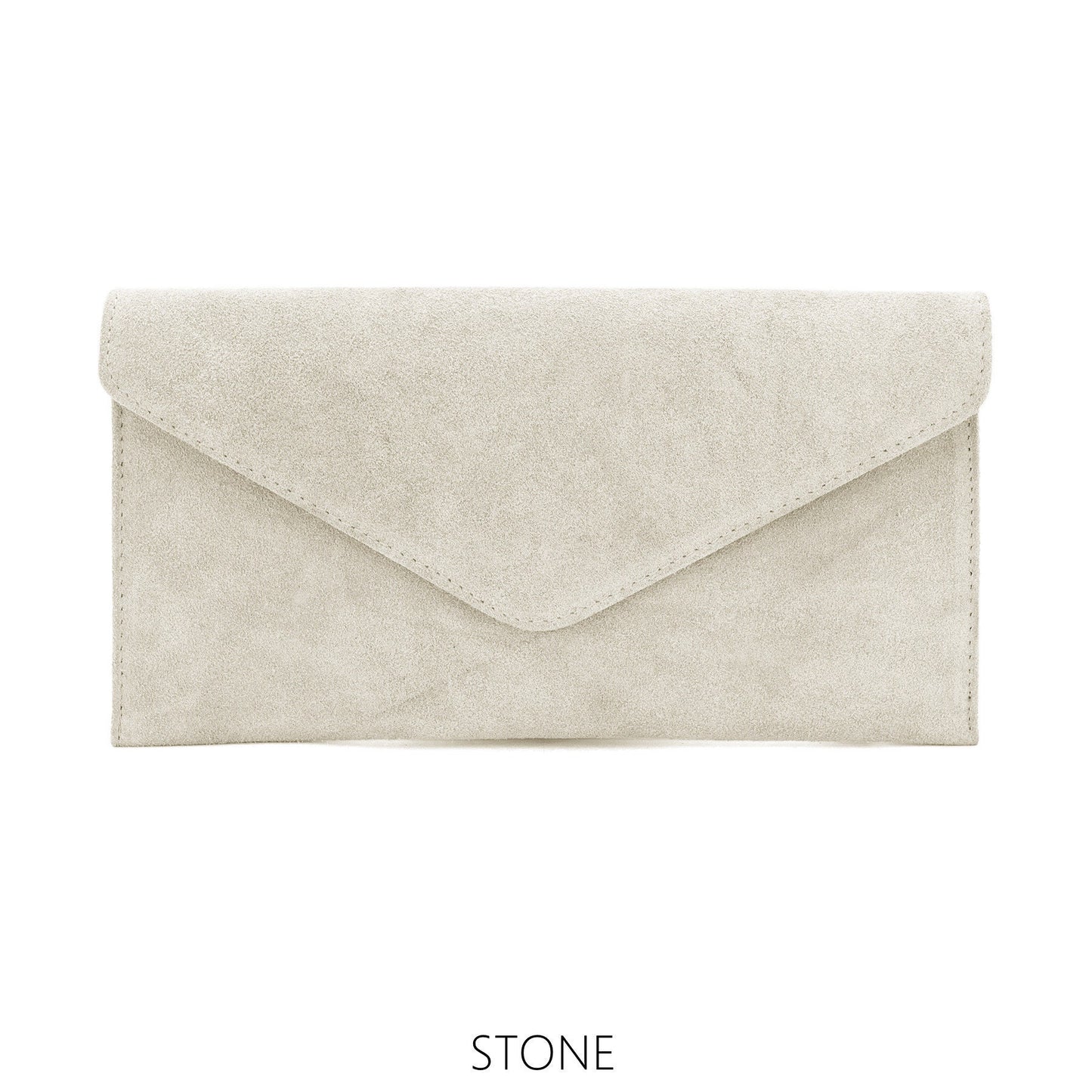 Stone Suede Leather Envelope Clutch Bag