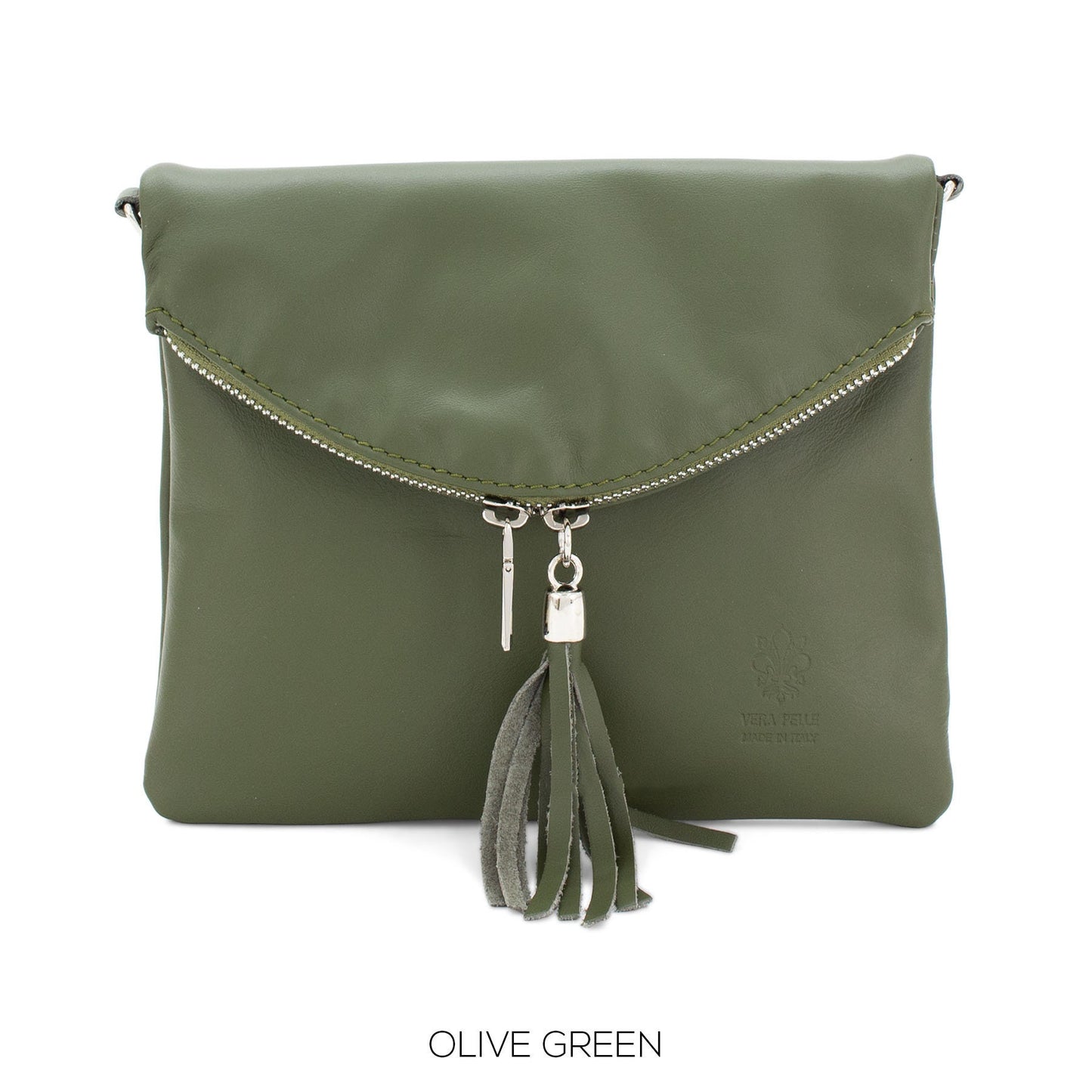 Genuine Italian Soft Leather Vera Pelle Crossbody Bag Detachable Strap Shoulder Bag Small Crossbody Bag Night Out Bag Chrome Tassel Zipper