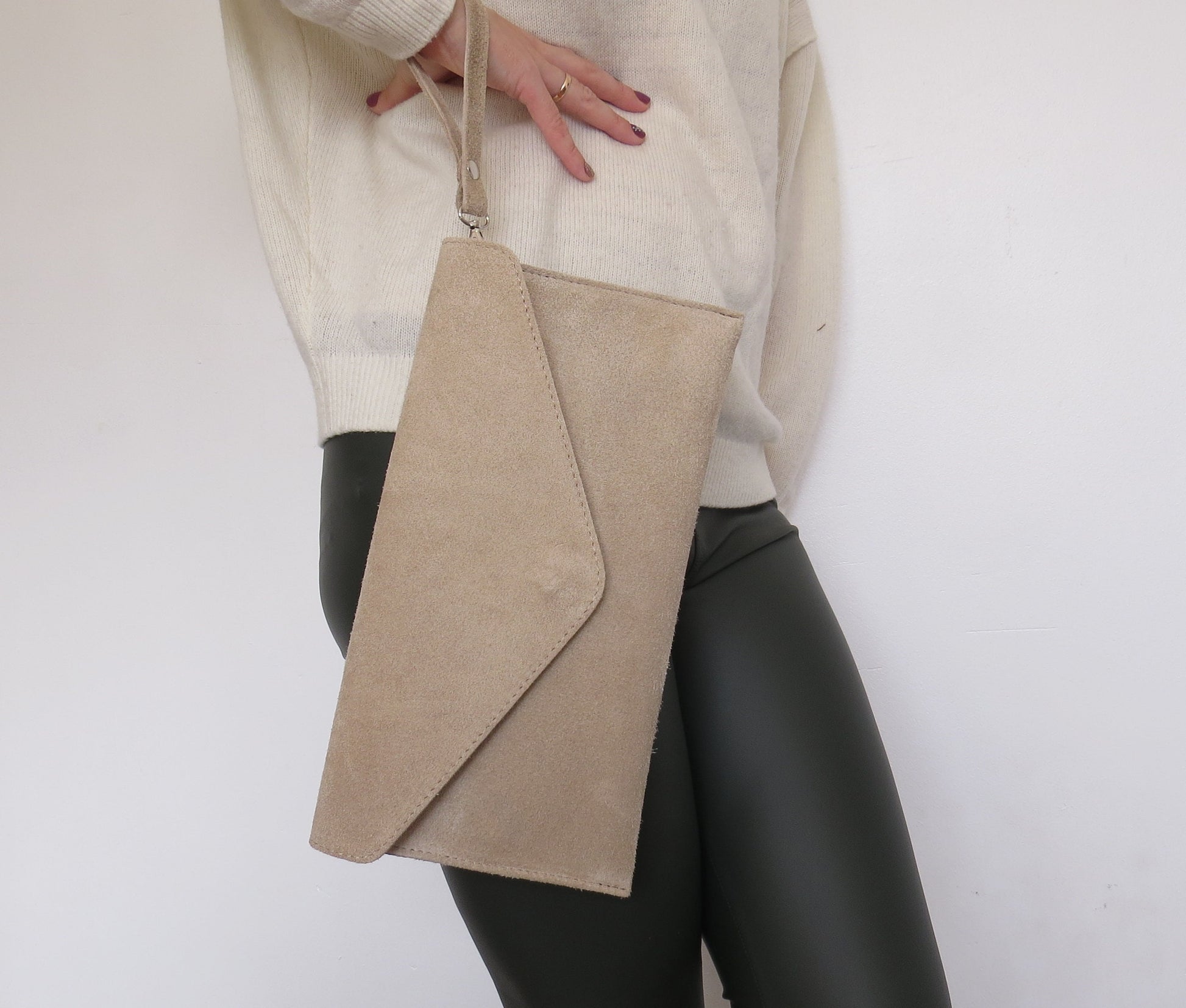 Suede Clutch Tan Clutch Bag Leather Beige Suede Leather
