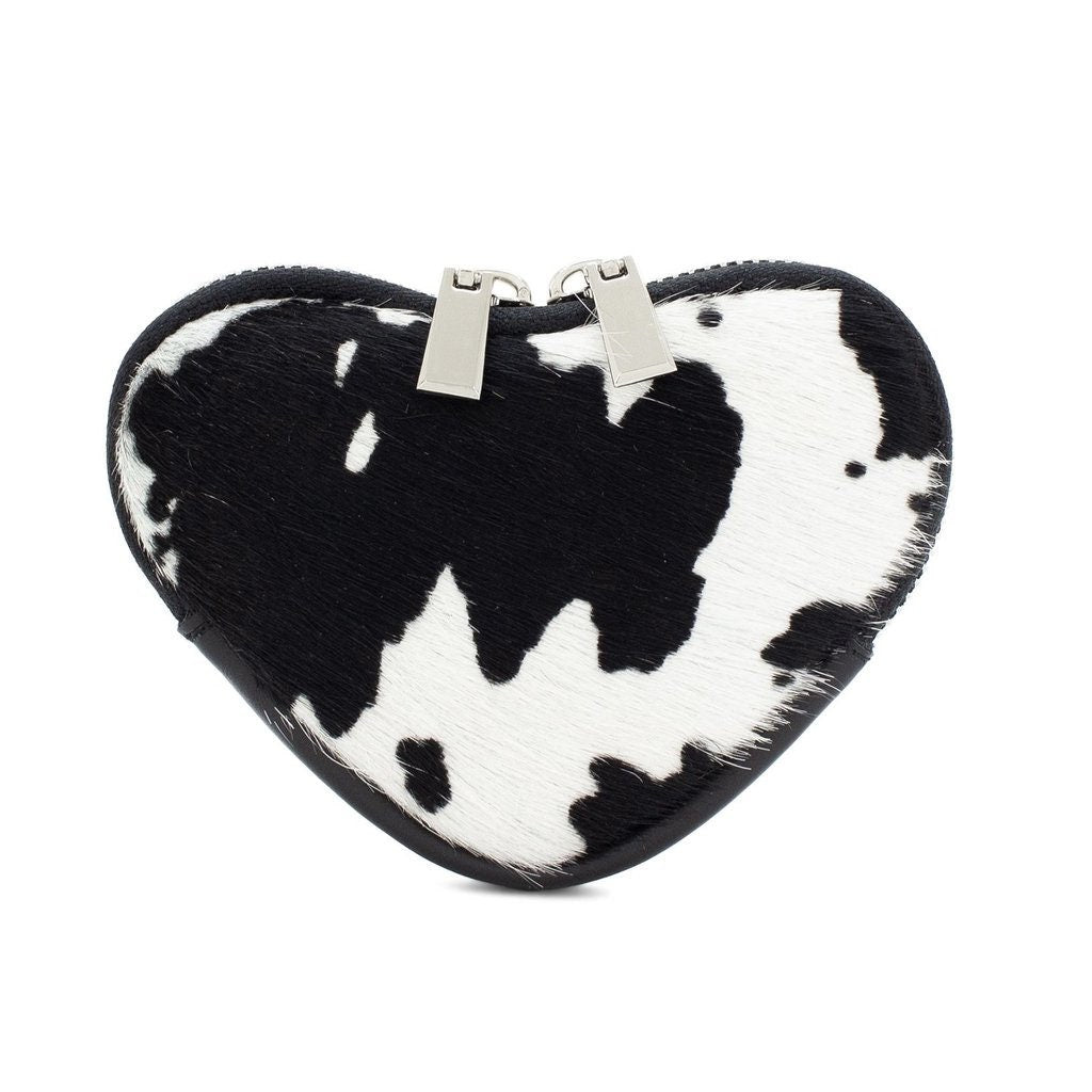Genuine Italian Leather Cute Heart shaped Coin Purse  Animal Fur Print Soft Italian Leather Valentines Gift for Her Comes Gift Wrapped