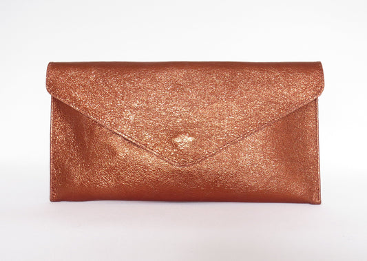 front of Metallic Bronze envelope clutch bag