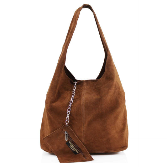 Genuine Suede Brown Leather Large Hobo Shopper