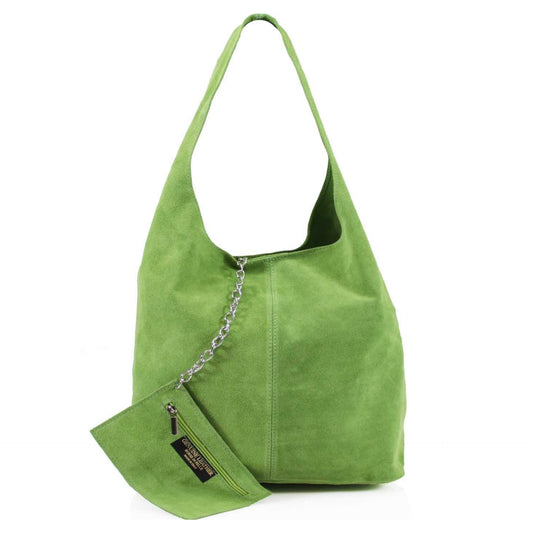 Genuine Suede Lime Green Leather Large Hobo Shopper