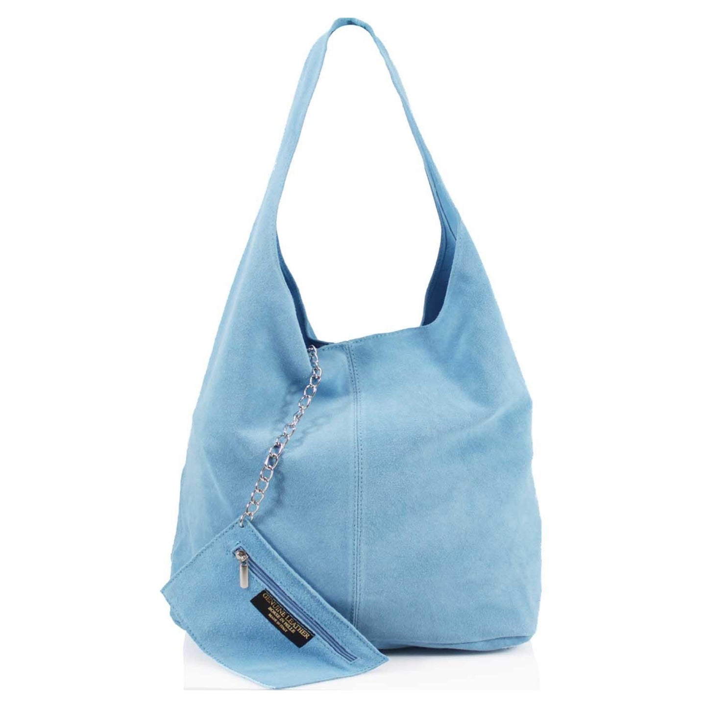 Genuine Suede Dusty Blue Leather Large Hobo Shopper