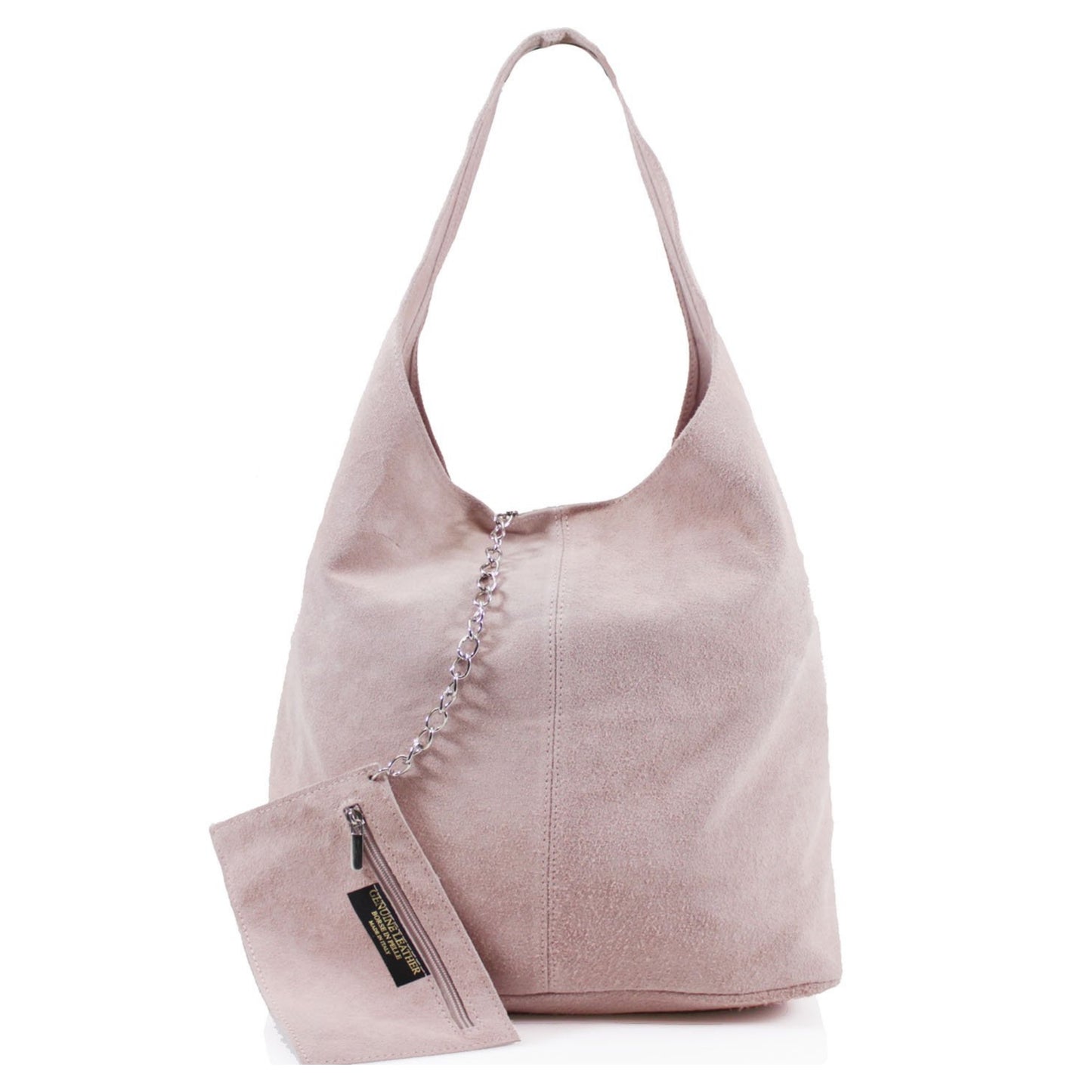 Genuine Suede Dusty Pink Leather Large Hobo Shopper