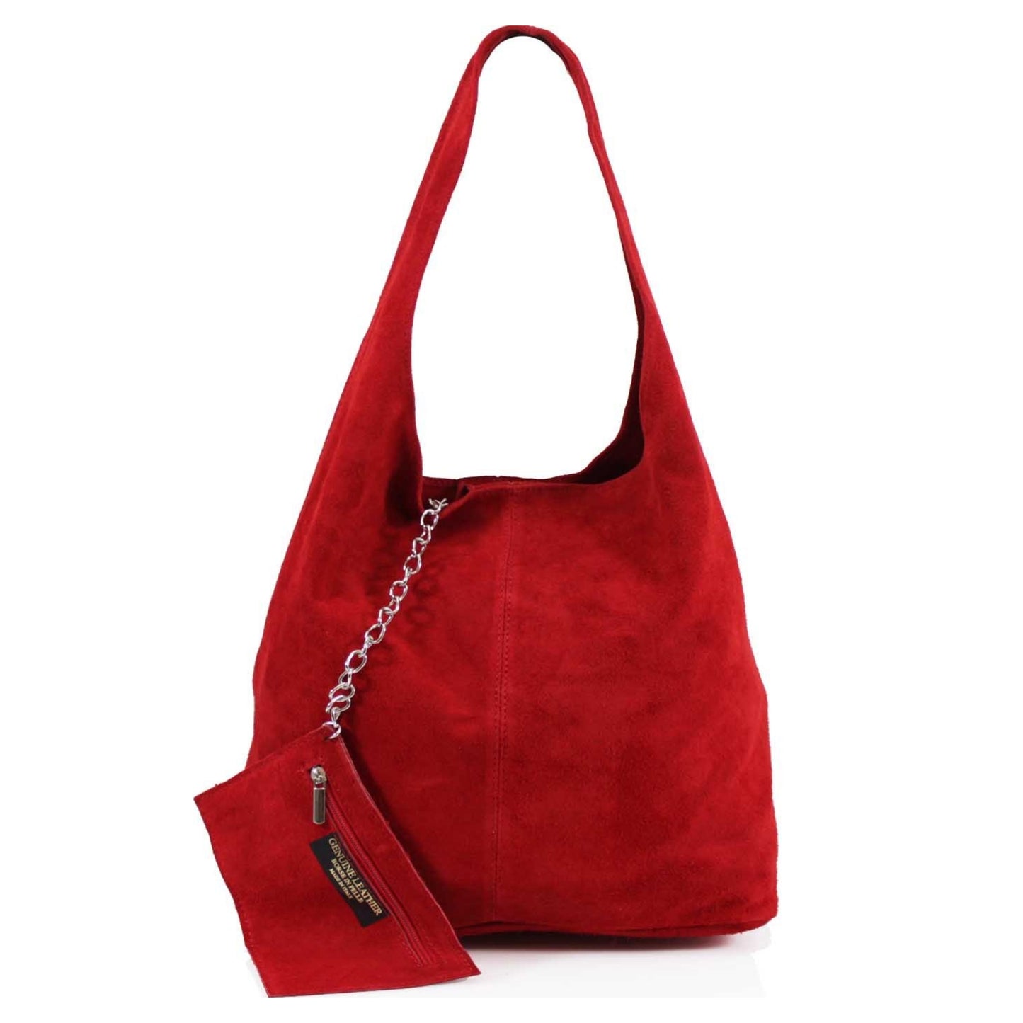 Genuine Suede Red Leather Large Hobo Shopper